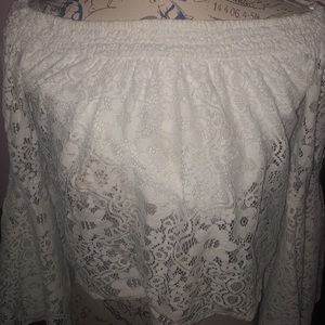 dainty white off the shoulder lace shirt